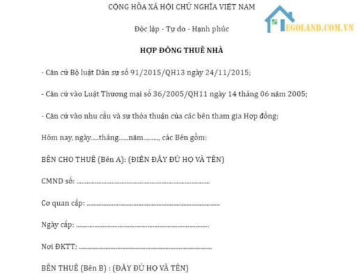 mẫu hợp đồng cho thuê nhà nguyên căn