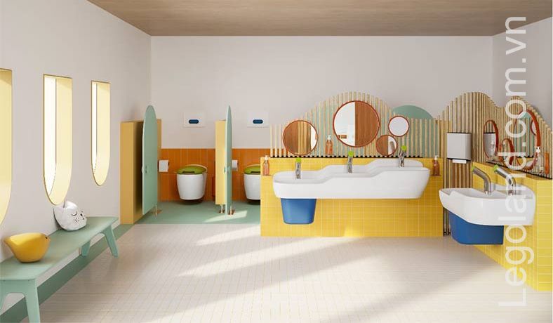Mẫu trang trí nhà vệ sinh mầm non nhiều màu sắc